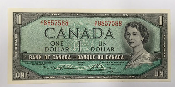 Photo 8 1954 canada one dollar bill